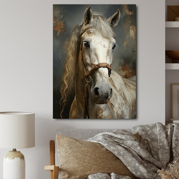 Designart "Equestrian Duality The White Horse II" Animals Canvas Wall Art