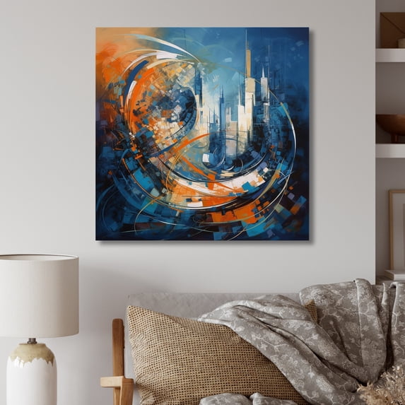 Designart "Equilibrium of Orange and Blue IV" Modern Geometric Metal Art Print