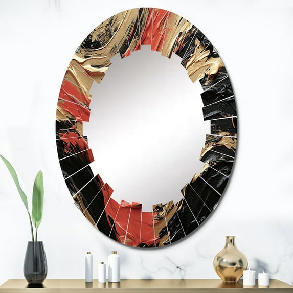 Designart "Equine Bands" Modern Round Wall Mirror - Abstract Oval Printed Decorative Oversized Mirror - Multiple Color Options