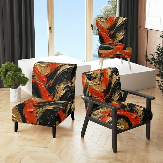Designart "Equine Bands" Orange Modern Upholstered Accent Chair - Modern Arm Chair For Living Room