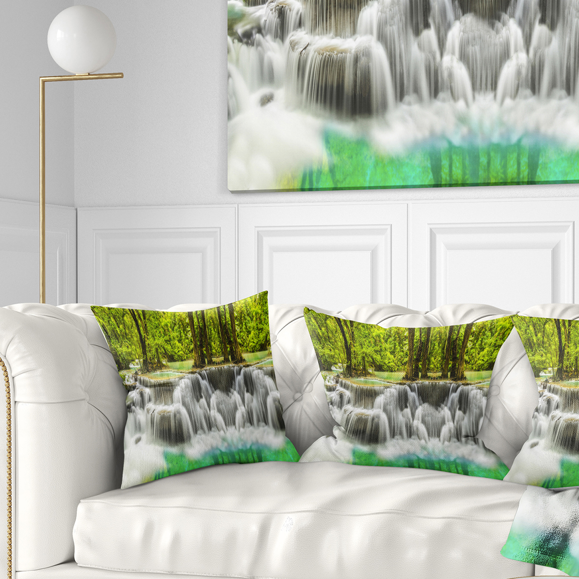 Designart Erawan Waterfall Kanchanaburi Province - Throw Pillow - 18x18