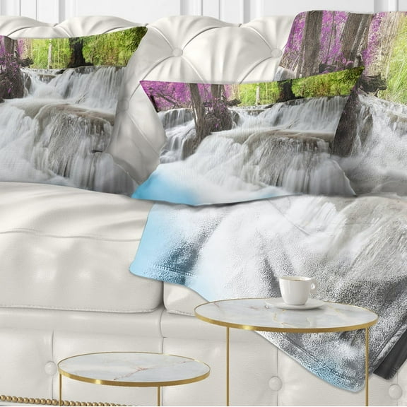 Designart Erawan Waterfall - Photography Throw Pillow - 12x20