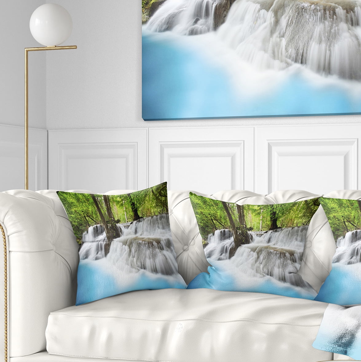 Designart Erawan Waterfall - Photography Throw Pillow - 16x16