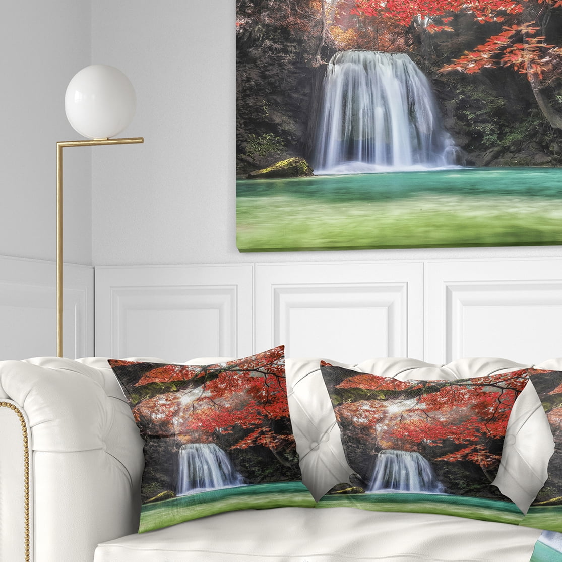 Designart Erawan Waterfall - Photography Throw Pillow - 18x18
