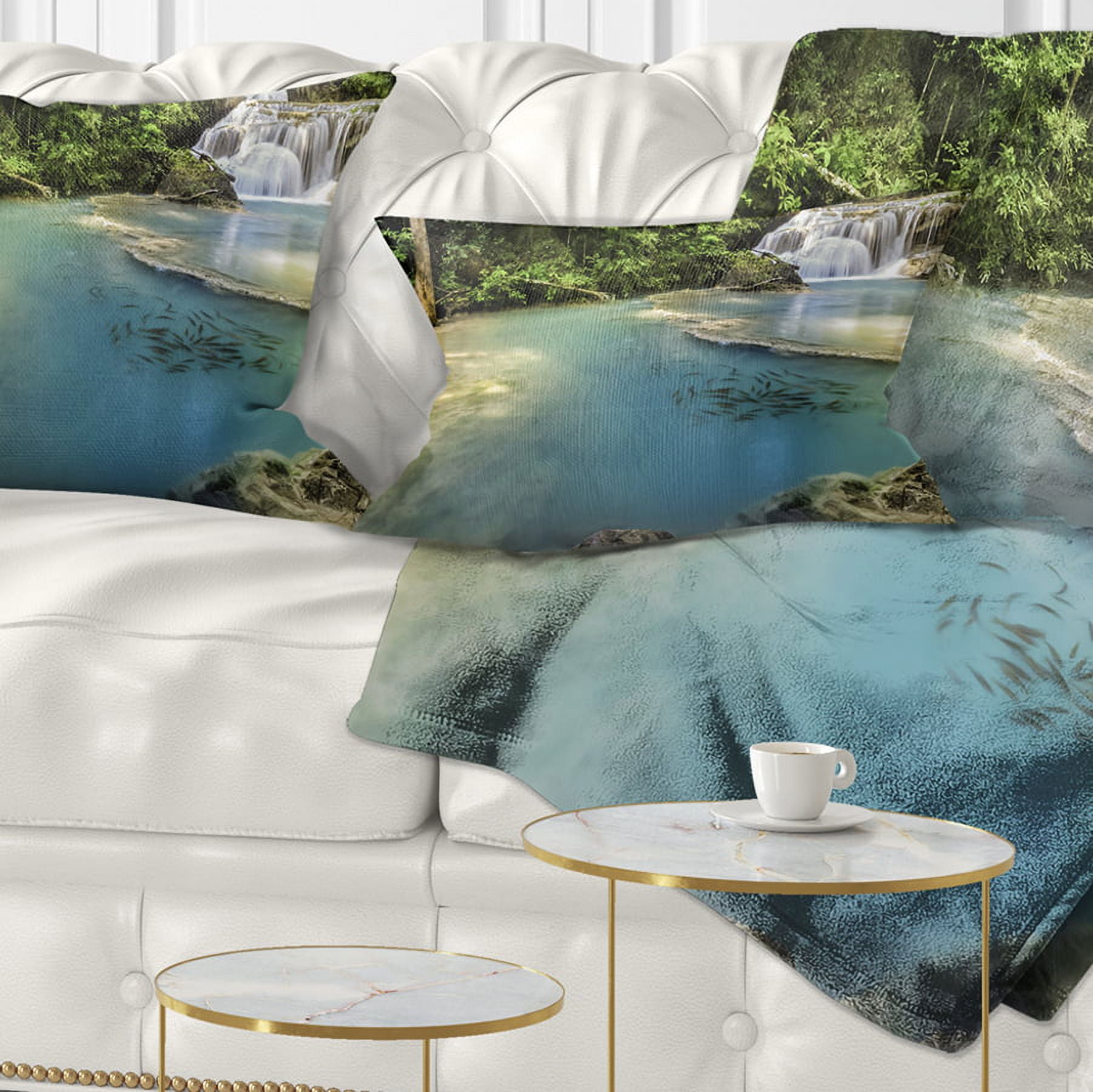 Designart Erawan Waterfall Top View - Photography Throw Pillow - 12x20