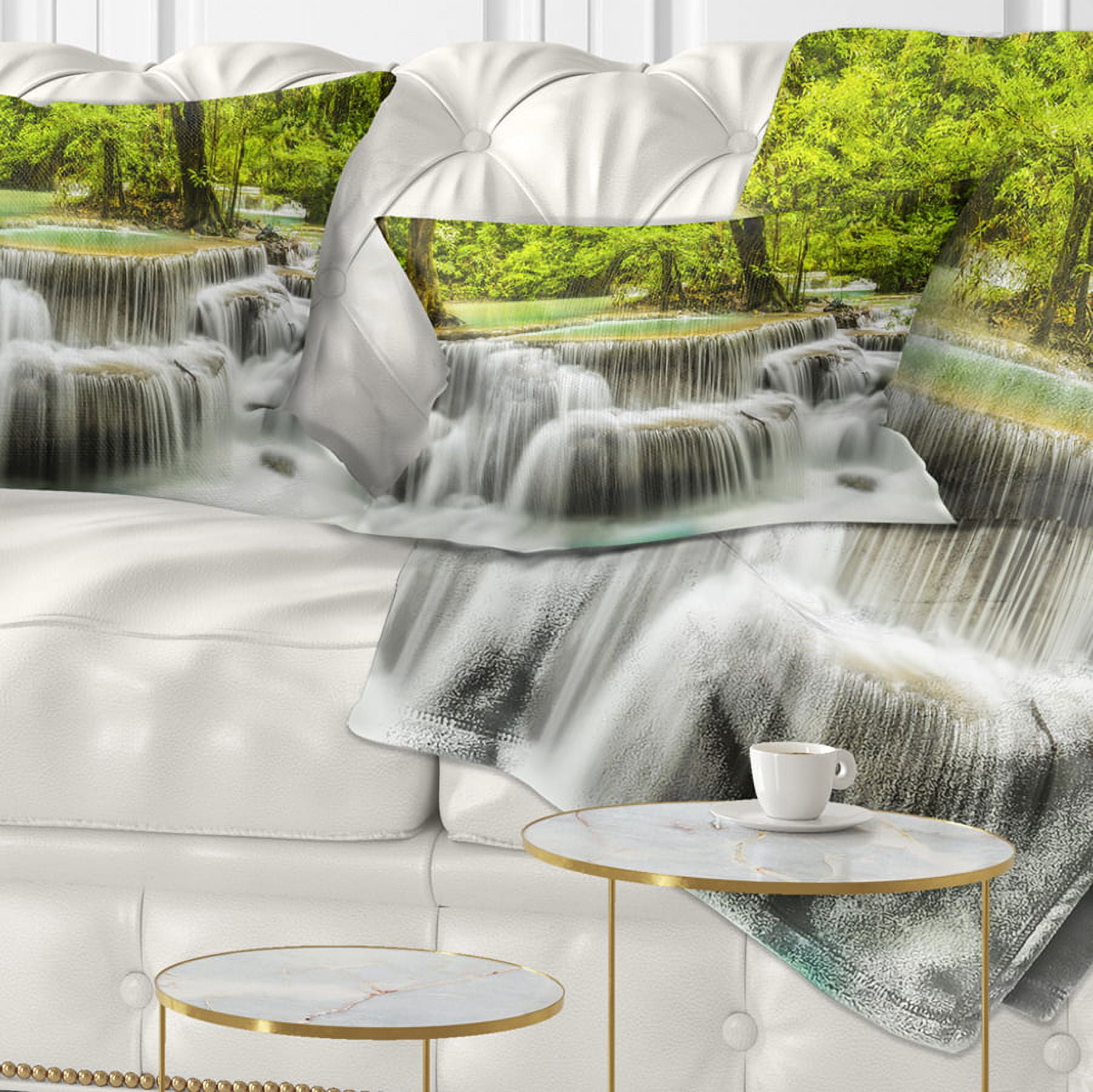 Designart Erawan Waterfall View - Photography Throw Pillow - 12x20