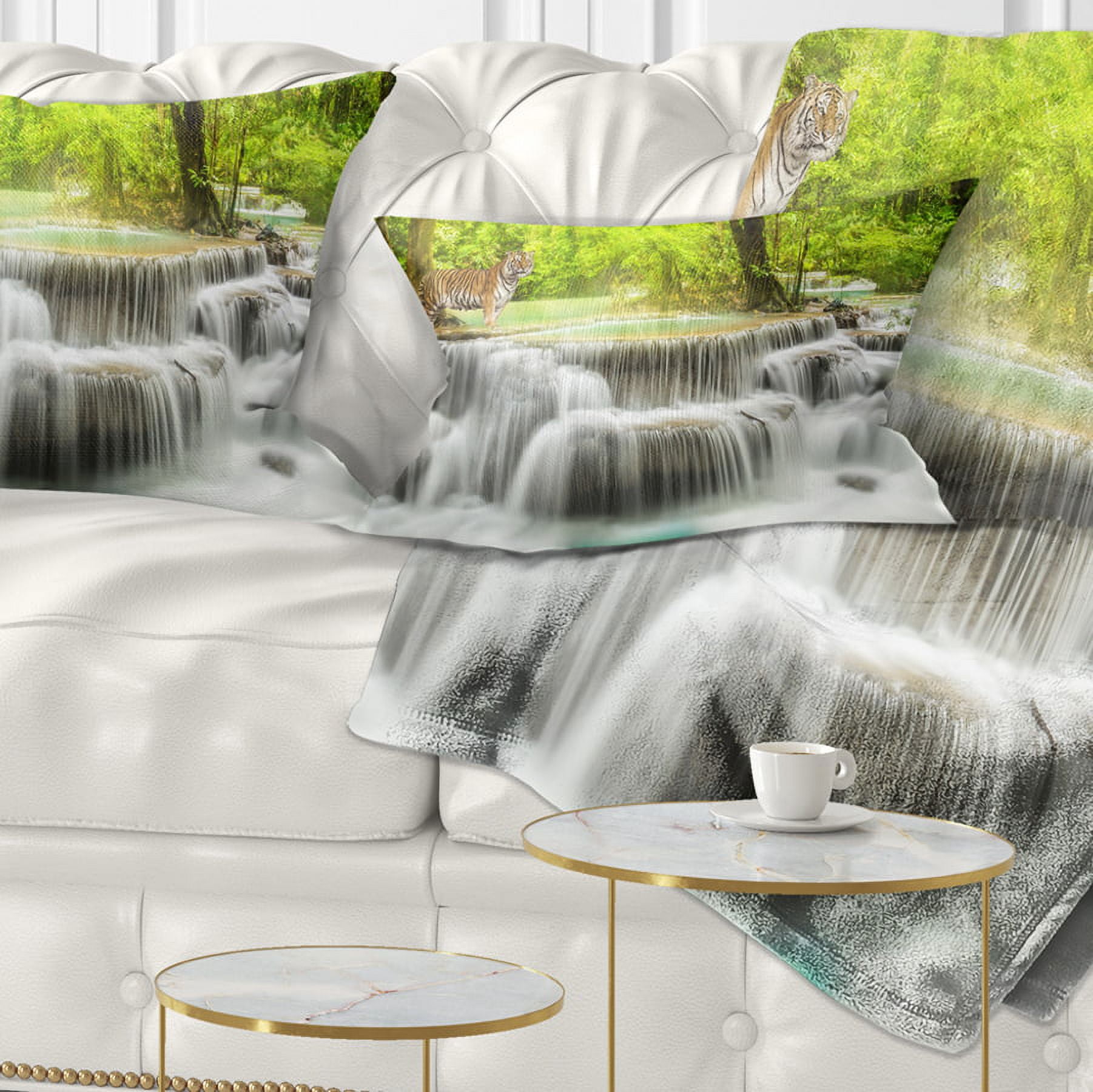 Designart Erawan Waterfall in Kanchanaburi - Photography Throw Pillow - 12x20