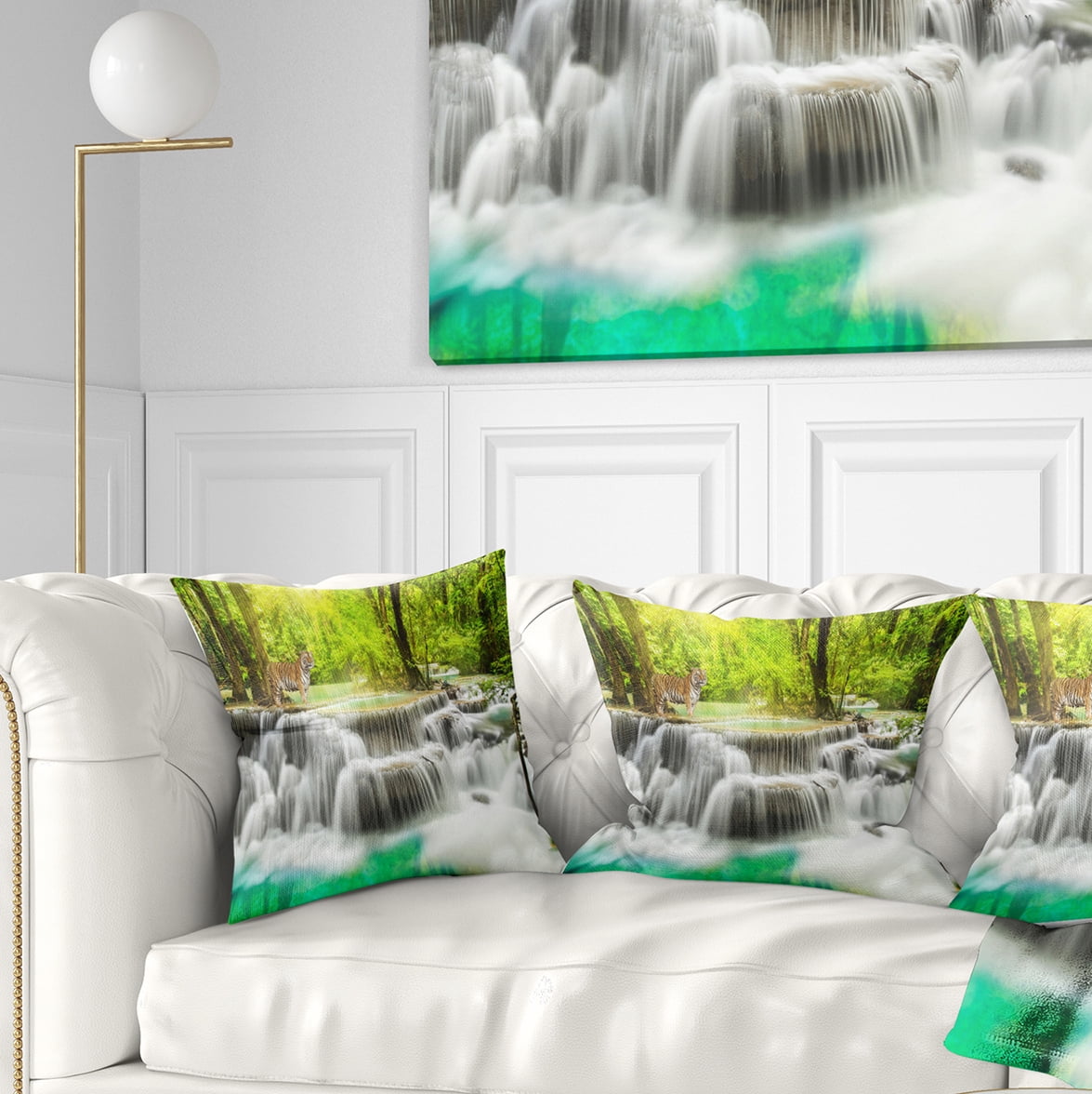 Designart Erawan Waterfall in Kanchanaburi - Photography Throw Pillow - 16x16