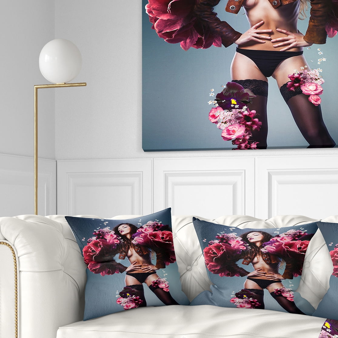 Designart Erotic Sexy Woman in Flowers - Portrait Throw Pillow - 18x18 -  Walmart.com