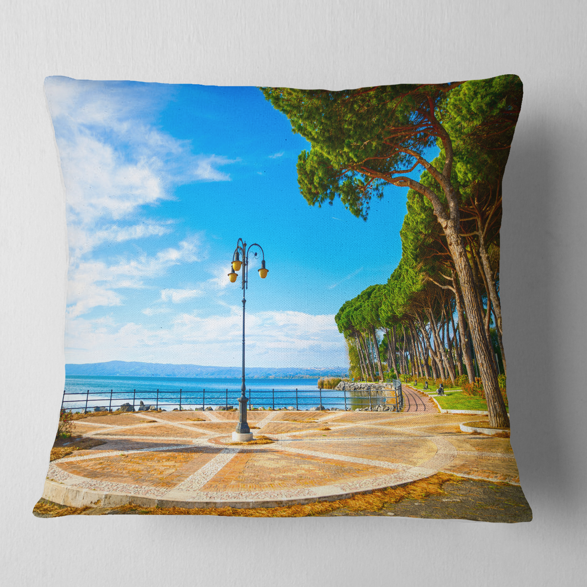 Designart Esplanade and Pine Trees in Bolsena - Landscape Wall Throw Pillow - 18x18