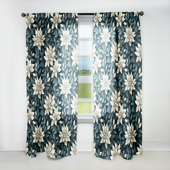 Designart "Essence Of Monochrome" Floral Room Darkening Curtain Single Panel