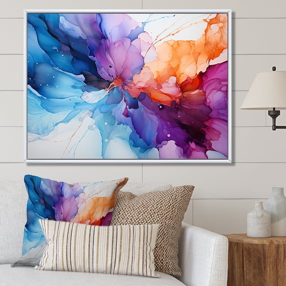 Designart "Essence Of Teal And Orange Ink I" Dairy Floater Framed Wall Decor