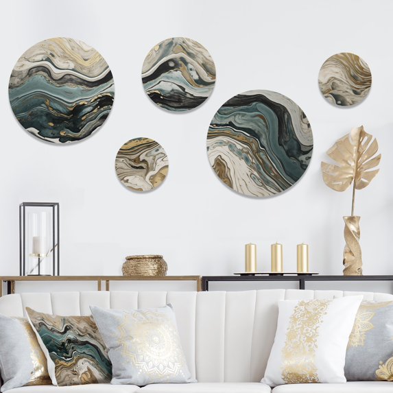 Designart "Essence in Motion Fluid Abstraction V" Abstract Liquid Ink Metal Wall Art Set of 5 Piece