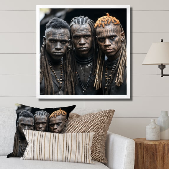 Designart "Essence of African Warrior Tribe II" People Framed Wall Art Decor - Global Yellow African Tribal Hallway Framed Wall Art Decor