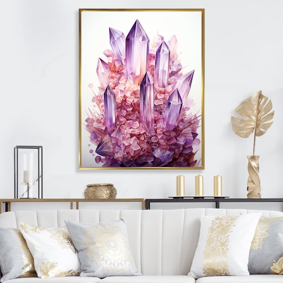 Designart "Essence of Pink Amethyst Geode I" Landscapes Framed Wall Art - Traditional Pink Stone Geode Entryway Framed Wall Art