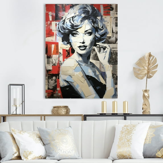 Designart "Essence of Woman in Vibrant Pop Art II" Fashion Canvas Wall Art - Glam Grey Woman Pop Art Hallway Wall Art Decor