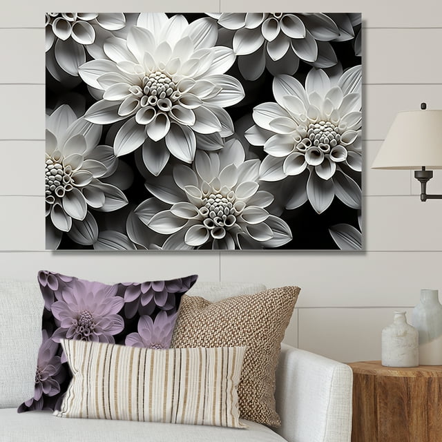 Designart "Essential Beauty In Black And White Mums I" Mums Wall Art Prints
