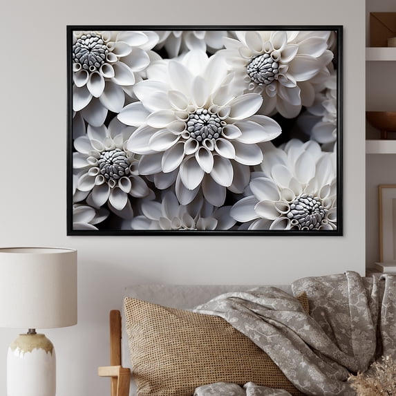 Designart "Essential Beauty In Black And White Mums" Mums Floater Framed Canvas Art Print