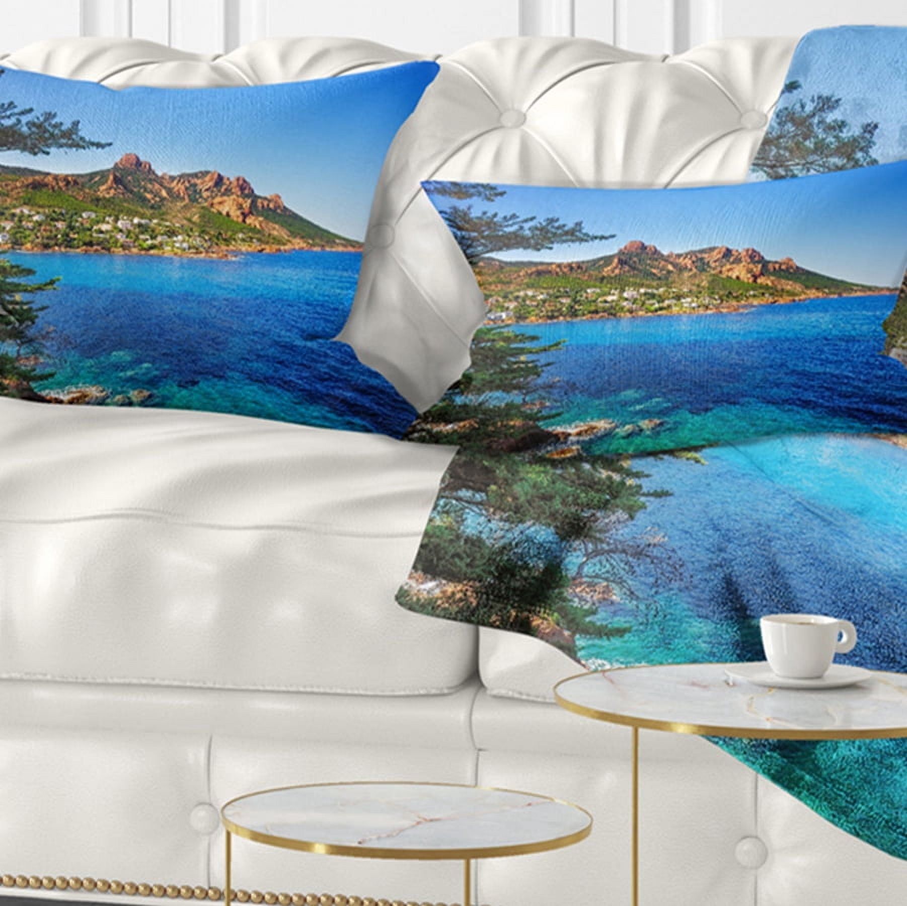 Designart Esterel Rocks Beach Coast in Blue - Seashore Throw Pillow - 12x20