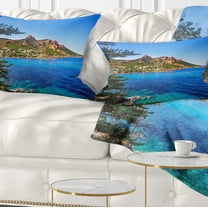 Designart Esterel Rocks Beach Coast in Blue - Seashore Throw Pillow - 12x20