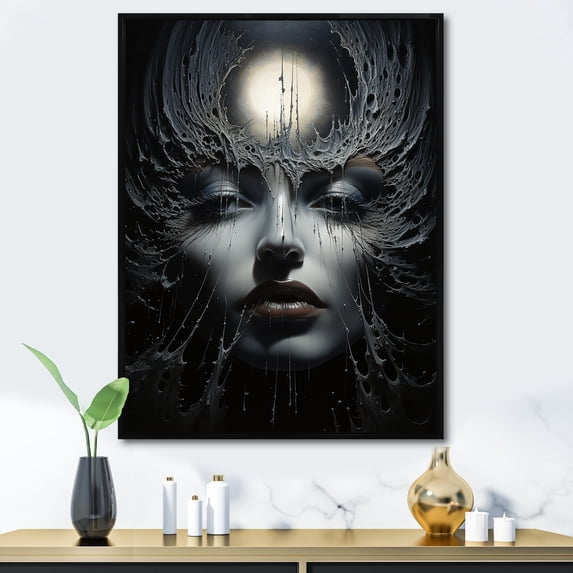 Designart "Eternal Eclipse In Surrealistic Portrait" Surrealism Floater Framed Canvas Wall Art