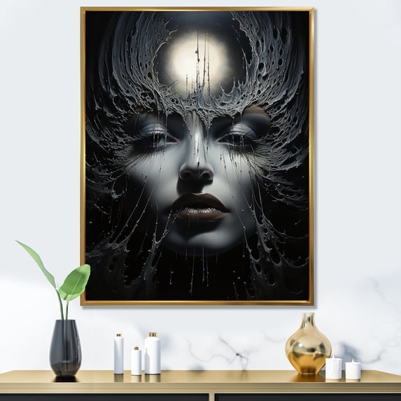 Designart "Eternal Eclipse In Surrealistic Portrait" Surrealism Floater Framed Canvas Wall Art