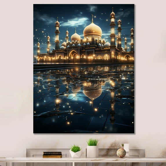 Designart "Eternal Light: Islamic Mosque At Night" Islam Canvas Wall Art