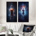 thumbnail image 1 of Designart "Ethereal Awakening Glowing Body and Light VI" Robot Framed Wall Art Set Of 2 - Modern Blue Gallery Wall Frame Set For Home Decor, 1 of 6