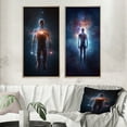 thumbnail image 1 of Designart "Ethereal Awakening Glowing Body and Light VI" Robot Framed Wall Art Set Of 2 - Modern Blue Gallery Wall Frame Set For Home Decor, 1 of 6