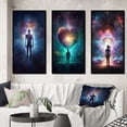 thumbnail image 1 of Designart "Ethereal Body Glowing Light Awakening III" Robot Framed Wall Art Set Of 3 - Blue Modern Frame Gallery Set For Office Decor, 1 of 6