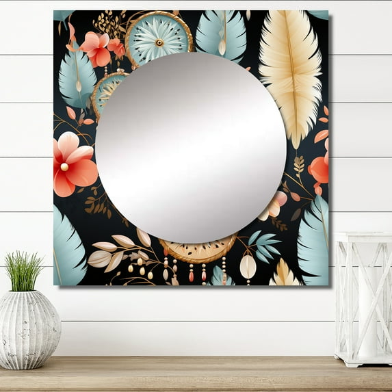 Designart "Ethereal Dream Weaver III" 0 Square Mirror For Wall Decor - Large Browns Square Printed Wall Mirror Art - Square Bohemian Mirror - Wall Mounted Square Large Mirror