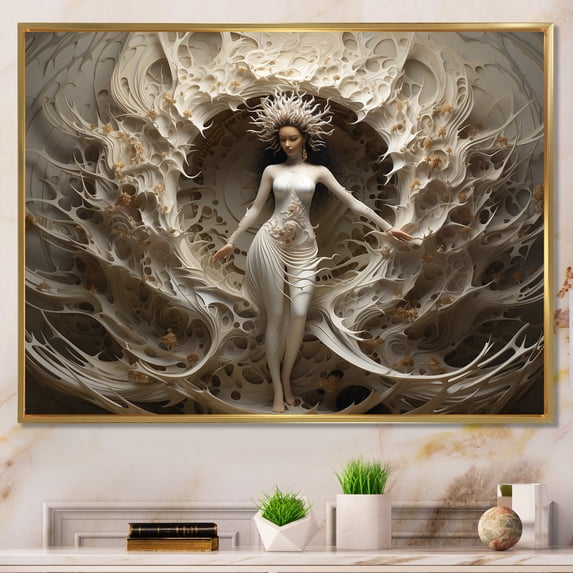 Designart "Ethereal Eggshell In Indian Moksha" Hinduism Floater Framed Wall Art Living Room