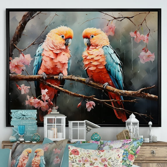 Designart "Ethereal Encounters With Parrots I" Parrot Floater Framed Canvas Art Print