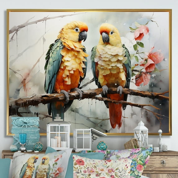 Designart "Ethereal Encounters With Parrots" Parrot Floater Framed Wall Decor