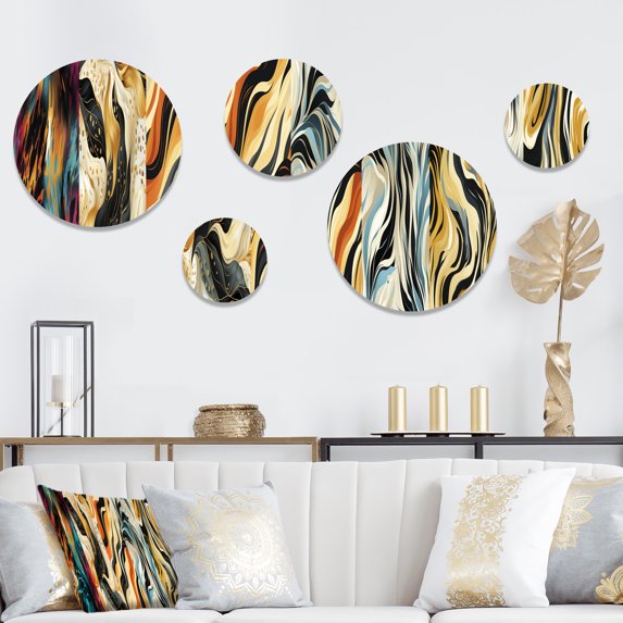 Designart "Ethereal Illusion" Abstract Round Wall Art Set Of 5 - Black Modern Office Room Wall Art Set