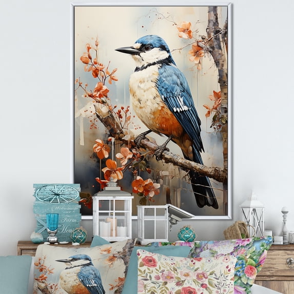 Designart "Ethereal Neutrals Depict Spiritual Avians I" Animals Bird Floater Framed Wall Art Living Room