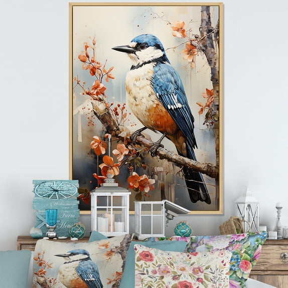 Designart "Ethereal Neutrals Depict Spiritual Avians I" Animals Bird Floater Framed Wall Art Living Room