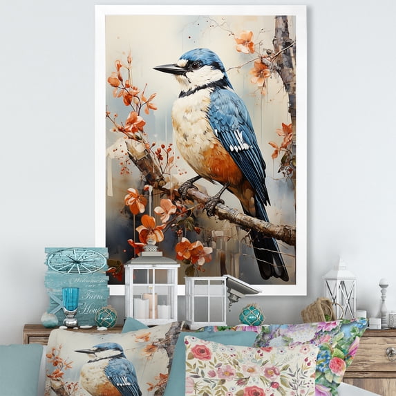 Designart "Ethereal Neutrals Depict Spiritual Avians I" Animals Bird Picture Framed Wall Art Living Room