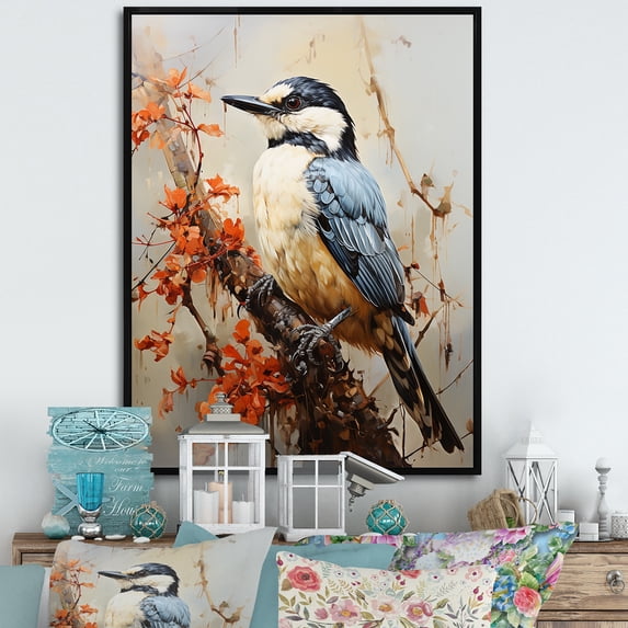 Designart "Ethereal Neutrals Depict Spiritual Avians II" Animals Bird Floater Framed Canvas Wall Art