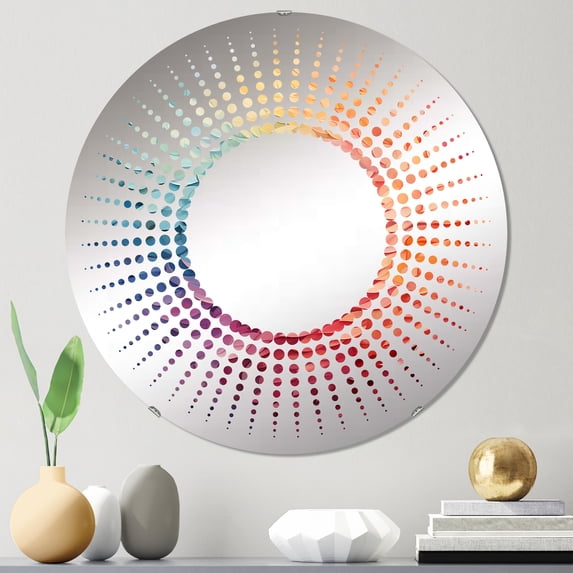 Designart "Ethereal Spectrum Plumage" Rainbow Starburst Round Wall Mirror - Landscapes Oval Printed Decorative Mirror - Multiple Color Options
