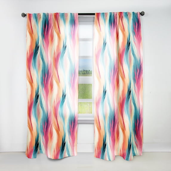 Designart "Ethereal Turquoise & Pink Harmony" Abstract Turquoise, Pink Curtain 1 Panel