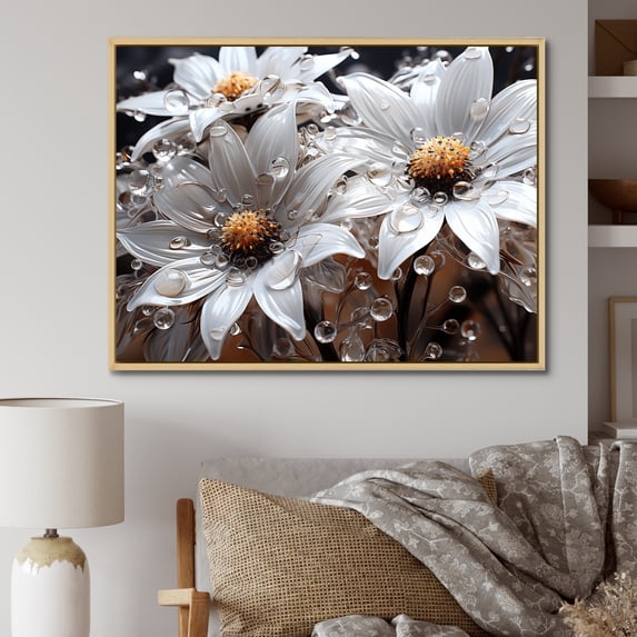 Designart "Ethereal White Sunflower Glow" Sunflowers Floater Framed Wall Art Prints