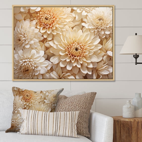 Designart "Ethereal Whiteness: Magical White Chrysanthemums I" Chrysanthemums Floater Framed Canvas Prints