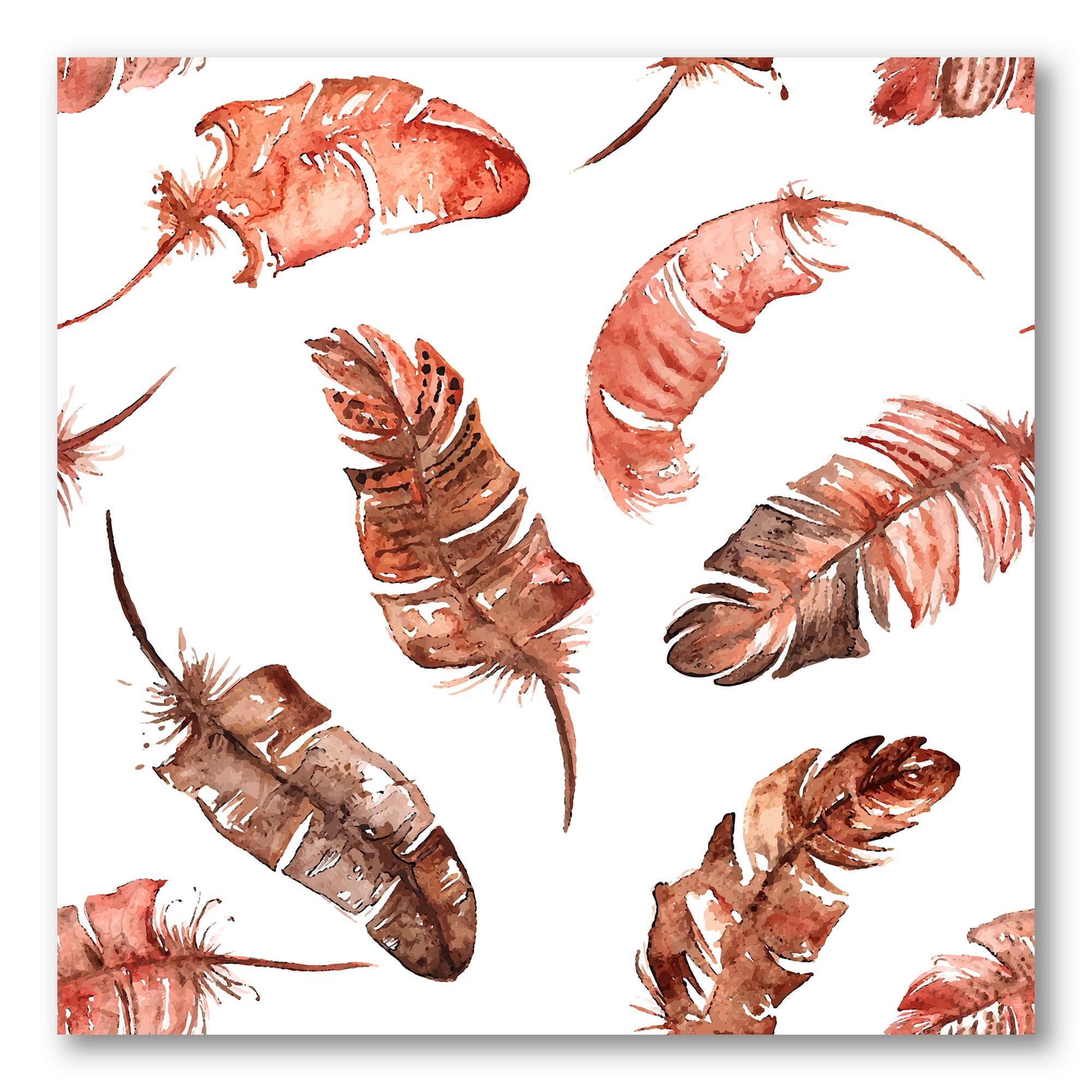 Designart ' Ethinic Orange Feathers On White ' Bohemian & Eclectic Canvas Wall Art Print