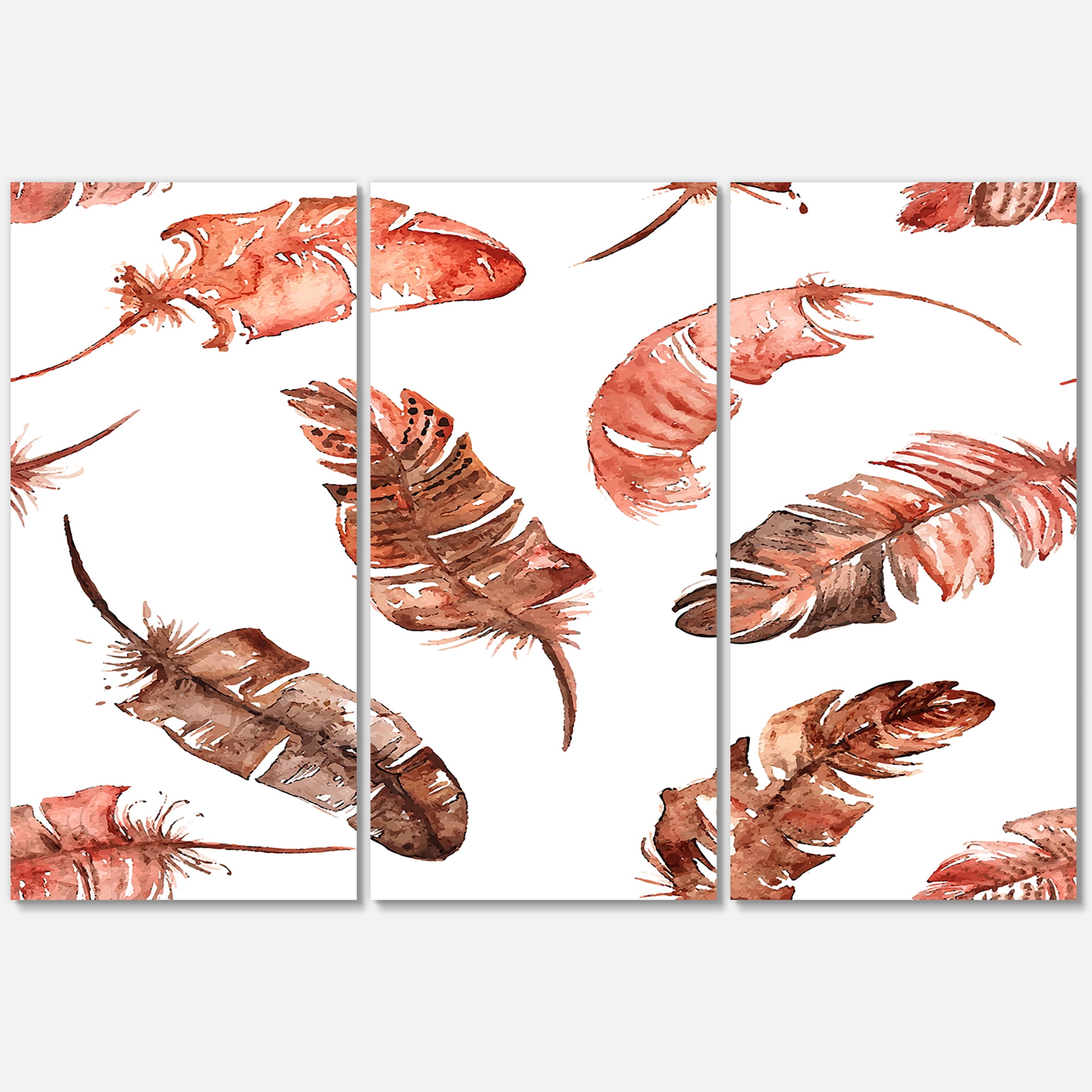 Designart ' Ethinic Orange Feathers On White ' Bohemian & Eclectic Canvas Wall Art Print