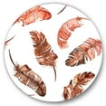 thumbnail image 1 of Designart 'Ethinic Orange Feathers On White' Bohemian & Eclectic Circle Metal Wall Art 36x36 - Disc of 36, 1 of 5