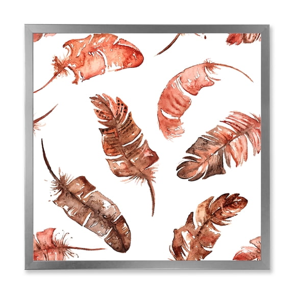 Designart 'Ethinic Orange Feathers On White' Bohemian & Eclectic Framed Art Print