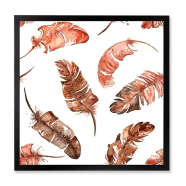 Designart 'Ethinic Orange Feathers On White' Bohemian & Eclectic Framed Art Print