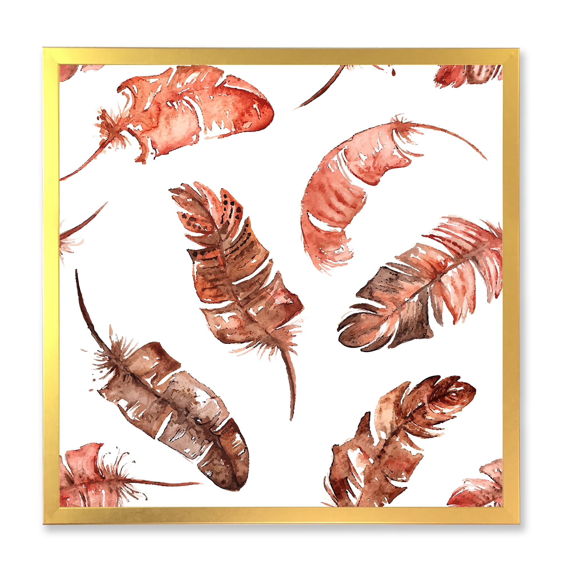 Designart 'Ethinic Orange Feathers On White' Bohemian & Eclectic Framed Art Print
