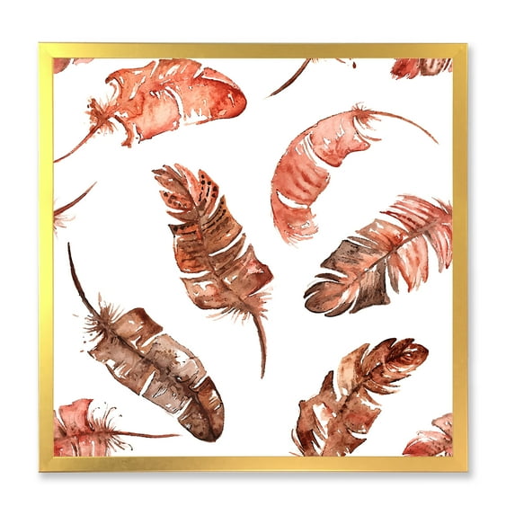 Designart 'Ethinic Orange Feathers On White' Bohemian & Eclectic Framed Art Print